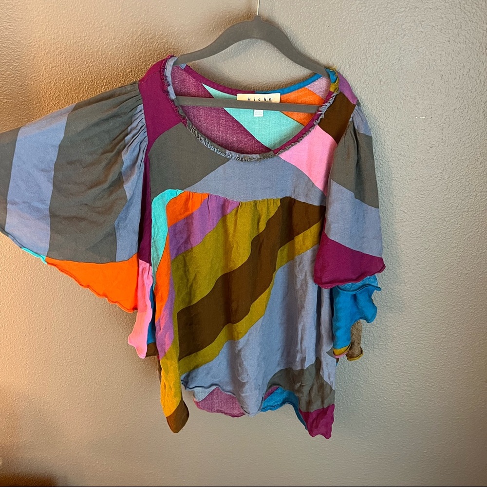 HICHE by Anthropology Size Large Top with Flutter Sleeves